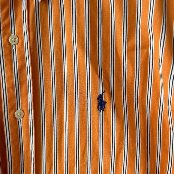 Polo Ralph Lauren Classic Fit Striped Button-Down Orange Shirt Men’s Large - Picture 3 of 5